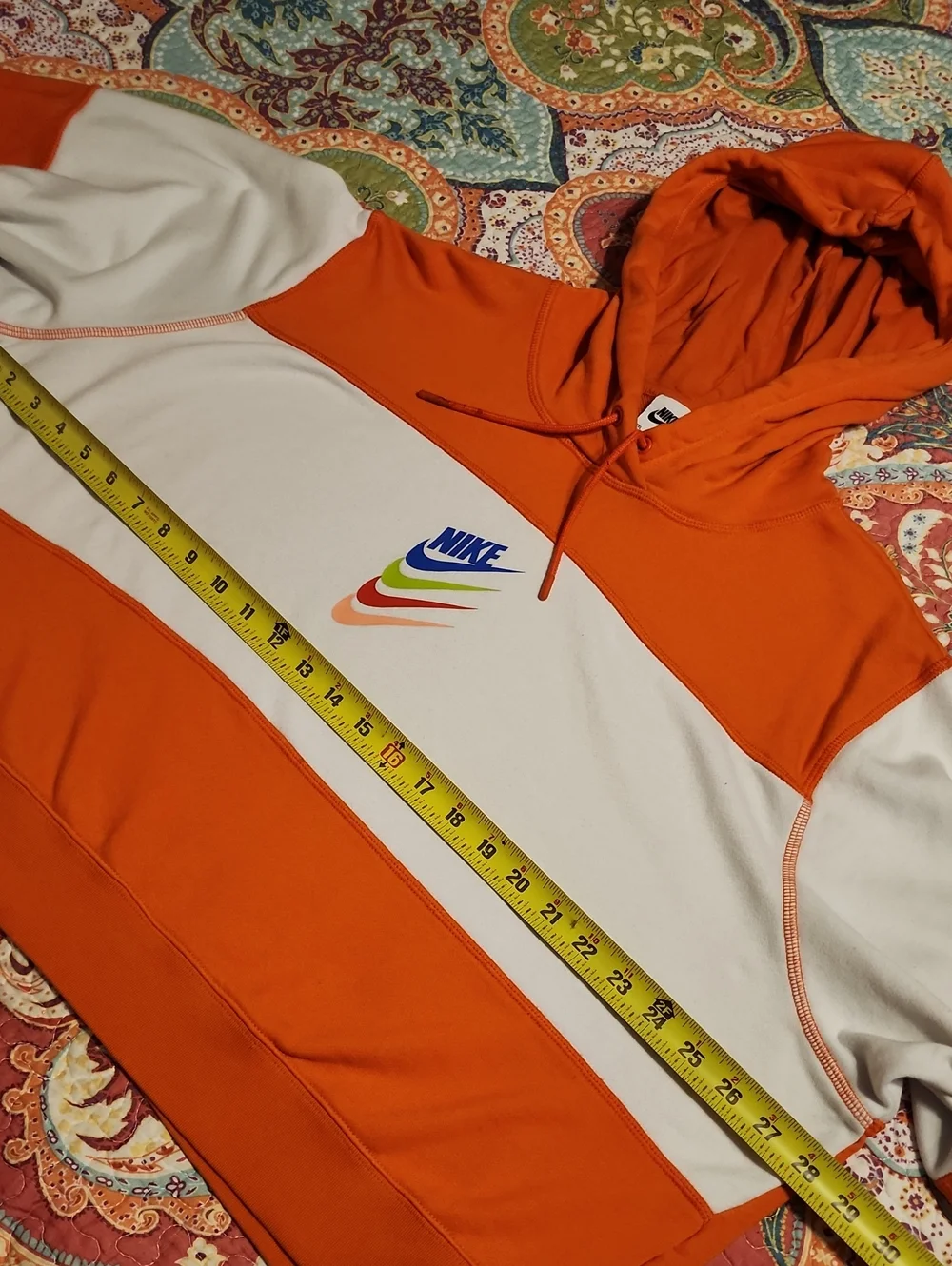Nike Orange & White Cropped Hoodie | Size XXL